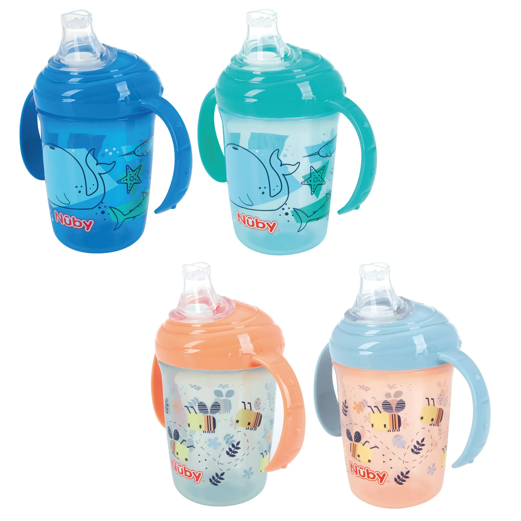 Grip n Sip Cups,  Whales & Bees, 4 Pack